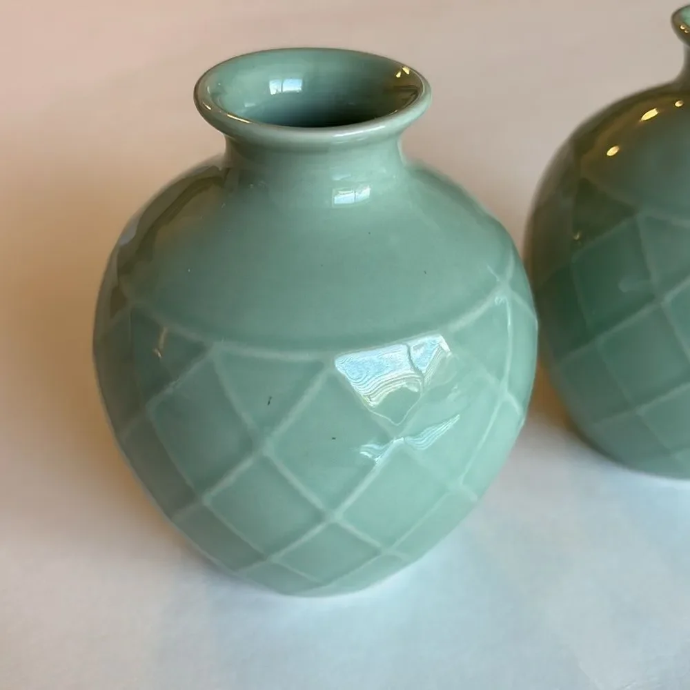 IKEA Celadon Green Ceramic Bud Vase Set of 2 Vases 4”